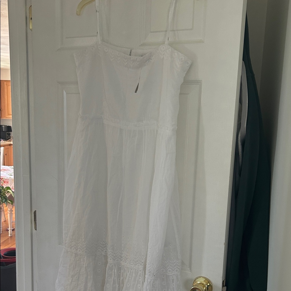 J. Crew White Eyelet Midi Dress with Spaghetti Straps